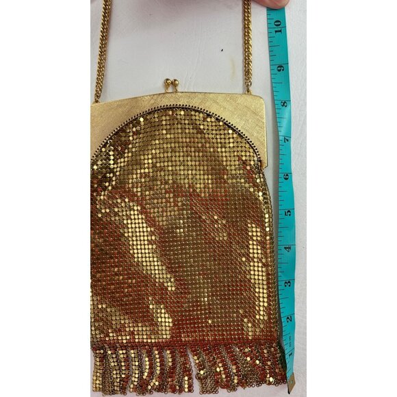 Vintage Whiting & Davis Gold Mesh Evening Purse Hinged Frame Clutch With Fringe - Picture 10 of 11